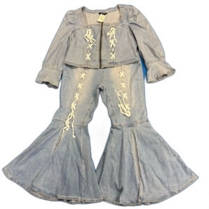 Ashley Stewart Light Blue Denim Jean set Lace up top size 14/16 jeans size 14